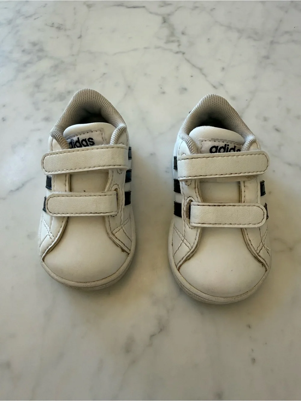 Adidas Toddler White Black Velcro Sneakers Size 3K Baby Shoes